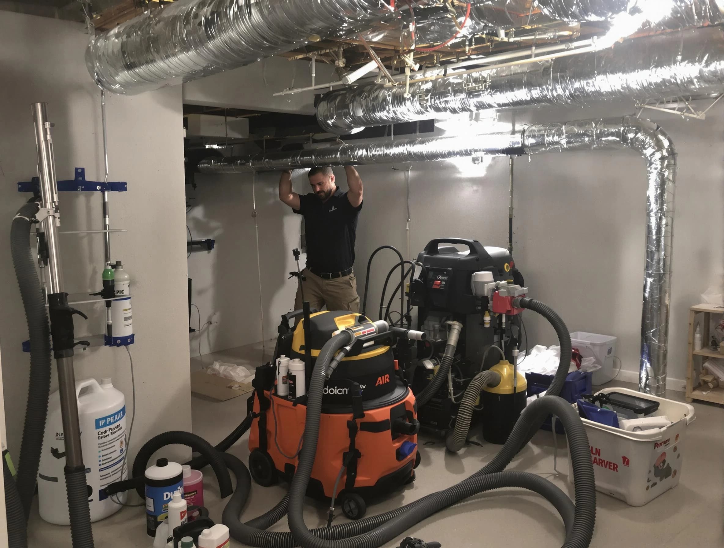 Riverton Air Duct Cleaning specialist performing professional mold removal from air ducts using safety equipment in Riverton
