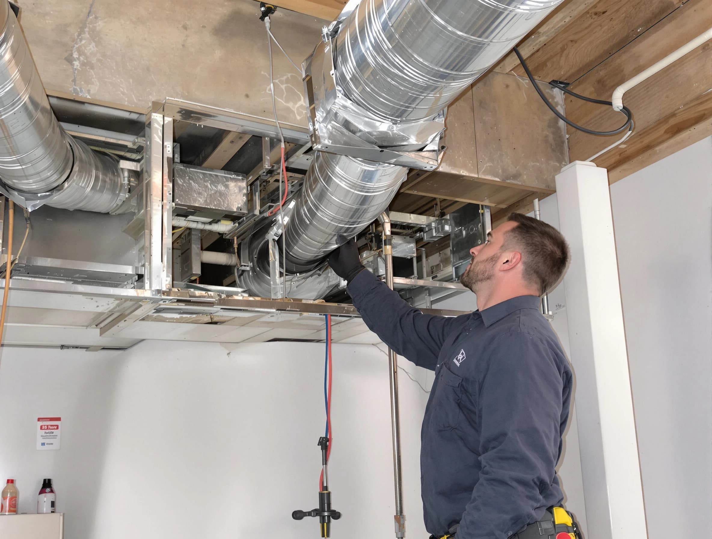 Riverton Air Duct Cleaning technician performing professional air duct repair using specialized tools in Riverton