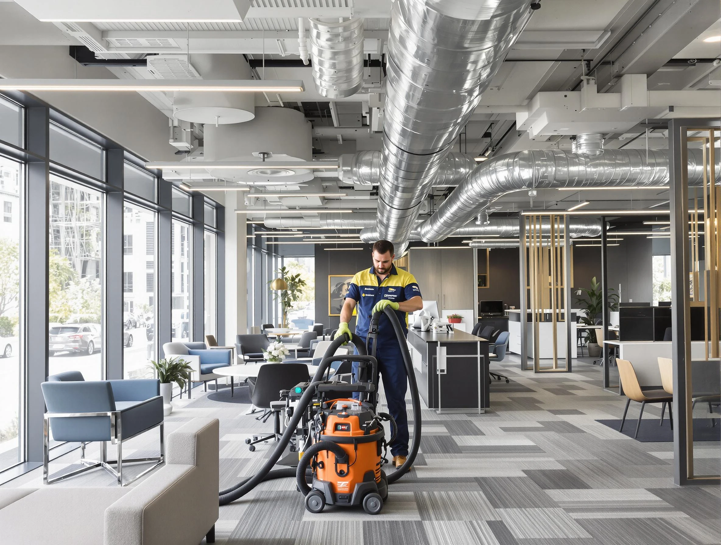 Riverton Air Duct Cleaning team performing thorough commercial duct cleaning at a Riverton business center